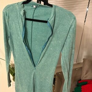 Teal Ribbed Long Sleeve Jumpsuit